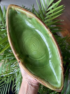 NOVA TERRA COTTA | Lunenburg NS | Art Hand-Thrown Green Leaf Dish | Joan Bruneau